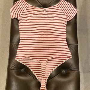 NWOT ASOS Red and White Stripped Body Suit T-Shirt